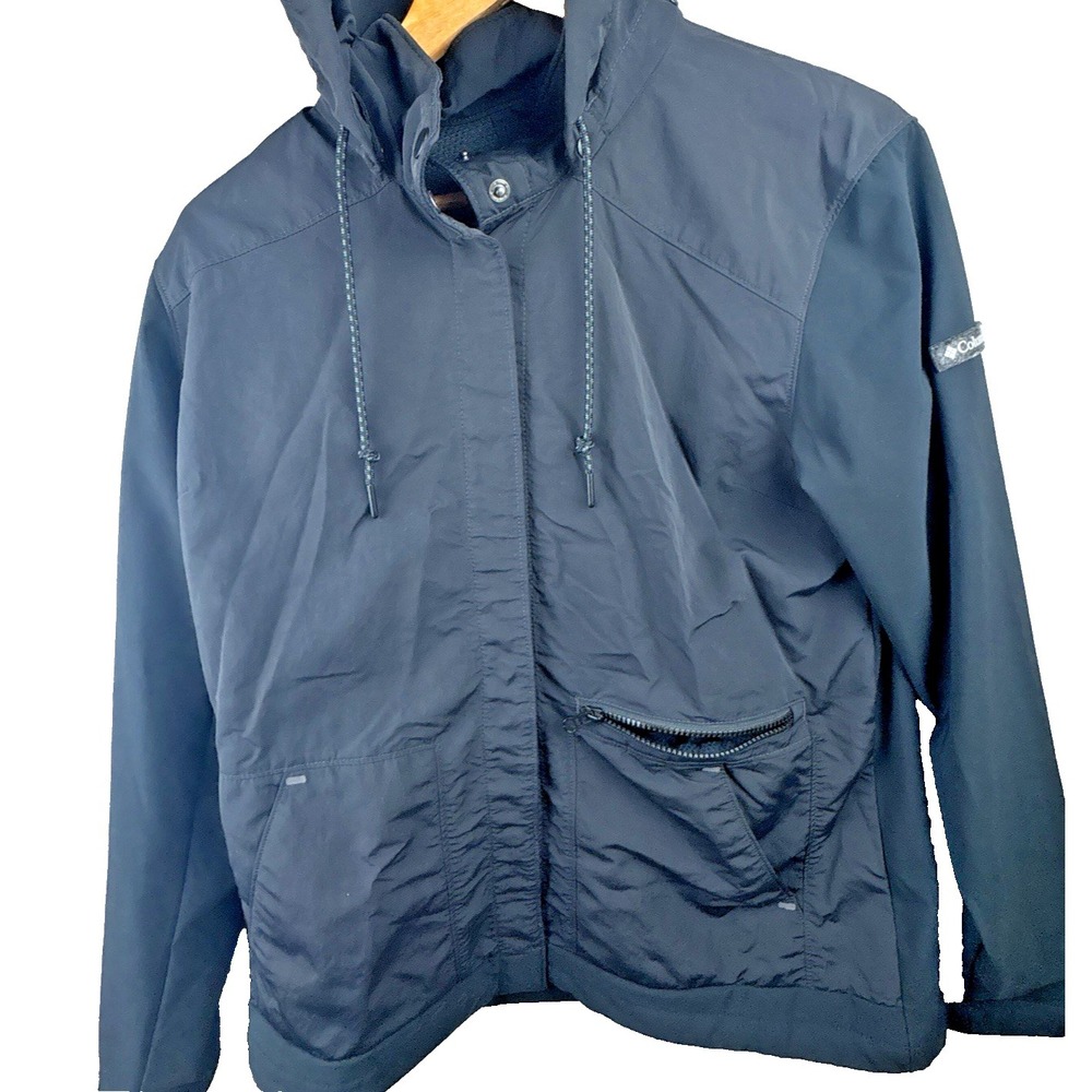Columbia Utility Jacket Men's Large Nylon Wind Shell - Removable Hood, Buttoned